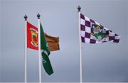 10 September 2021; The Mayo GAA, Connacht Rugby, and Galway GAA flags flying in the ground before the pre-season friendly match between Connacht and London Irish at The Sportsground in Galway. Photo by Piaras Ó Mídheach/Sportsfile