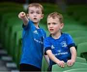 10 September 2021; Evan McCrory, age 7, and Fionn McCrory, age 5, from Dundalk, Louth, before the Bank of Ireland Pre-Season Friendly match between Leinster and Harlequins at Aviva Stadium in Dublin. Photo by Harry Murphy/Sportsfile