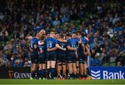 10 September 2021; Leinster players huddle during the Bank of Ireland Pre-Season Friendly match between Leinster and Harlequins at Aviva Stadium in Dublin. Photo by Harry Murphy/Sportsfile