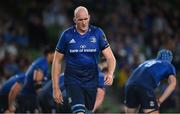 10 September 2021; Devin Toner of Leinster leaves the pitch after being shown a yellow card during the Bank of Ireland Pre-Season Friendly match between Leinster and Harlequins at Aviva Stadium in Dublin. Photo by Brendan Moran/Sportsfile