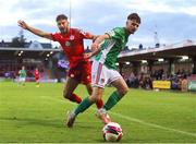 10 September 2021; Dale Holland of Cork City in action against Yassine En Neyah of Shelbourne during the SSE Airtricity League First Division match between Cork City and Shelbourne at Turner Cross in Cork. Photo by Michael P Ryan/Sportsfile
