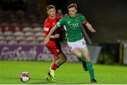 10 September 2021; Cian Murphy of Cork City in action against Kameron Ledwidge of Shelbourne  during the SSE Airtricity League First Division match between Cork City and Shelbourne at Turner Cross in Cork. Photo by Michael P Ryan/Sportsfile
