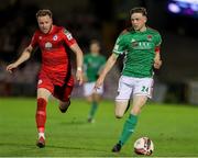 10 September 2021; Cian Murphy of Cork City in action against Kevin O'Connor of Shelbourne during the SSE Airtricity League First Division match between Cork City and Shelbourne at Turner Cross in Cork. Photo by Michael P Ryan/Sportsfile