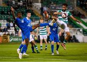 10 September 2021; Barry Cotter of Shamrock Rovers in action against Prince Mutswunguma of Waterford during the SSE Airtricity League Premier Division match between Shamrock Rovers and Waterford at Tallaght Stadium in Dublin. Photo by Stephen McCarthy/Sportsfile