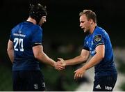 10 September 2021; Niall Comerford, right, and Martin Moloney of Leinster during the Bank of Ireland Pre-Season Friendly match between Leinster and Harlequins at Aviva Stadium in Dublin. Photo by Harry Murphy/Sportsfile