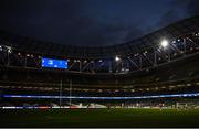 10 September 2021; A general view of the Aviva Stadium during a half-time light show during the Bank of Ireland Pre-Season Friendly match between Leinster and Harlequins at Aviva Stadium in Dublin. Photo by Harry Murphy/Sportsfile