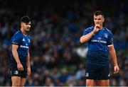 10 September 2021; Jonathan Sexton, right, and Chris Cosgrave of Leinster during the Bank of Ireland Pre-Season Friendly match between Leinster and Harlequins at Aviva Stadium in Dublin. Photo by Harry Murphy/Sportsfile