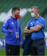 10 September 2021; Harlequins Director of Rugby Performance Billy Millard, left, speaks with Leinster head of rugby operations Guy Easterby before the Bank of Ireland Pre-Season Friendly match between Leinster and Harlequins at Aviva Stadium in Dublin. Photo by Harry Murphy/Sportsfile