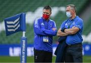 10 September 2021; Harlequins Director of Rugby Performance Billy Millard, left, with Leinster head of rugby operations Guy Easterby before the Bank of Ireland Pre-Season Friendly match between Leinster and Harlequins at Aviva Stadium in Dublin. Photo by Harry Murphy/Sportsfile