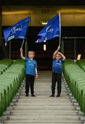 10 September 2021; Evan McCrory, age 7, and Fionn McCrory, age 5, from Dundalk, Louth, before the Bank of Ireland Pre-Season Friendly match between Leinster and Harlequins at Aviva Stadium in Dublin. Photo by Harry Murphy/Sportsfile