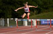 11 September 2021; Lucy McGlynn of Ulster jumps the last on her way to winning the Girl's 300 metre Hurdles during the Irish Life Health Tailteann Schools' Inter-provincial Games at Morton Stadium in Santry, Dublin. Photo by Harry Murphy/Sportsfile
