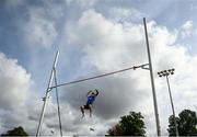 11 September 2021; Joshua Fitzgerald of Munster on his way to winning the Boys Pole Vault during the Irish Life Health Tailteann Schools' Inter-provincial Games at Morton Stadium in Santry, Dublin. Photo by Harry Murphy/Sportsfile