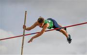 11 September 2021; Adam Nolan of Leinster on his way to finishing second in the Boy's Pole Vault during the Irish Life Health Tailteann Schools' Inter-provincial Games at Morton Stadium in Santry, Dublin. Photo by Harry Murphy/Sportsfile