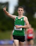 11 September 2021; Neil Culhane of Leinster celebrates after winning the Boy's 800 metre during the Irish Life Health Tailteann Schools' Inter-provincial Games at Morton Stadium in Santry, Dublin. Photo by Harry Murphy/Sportsfile