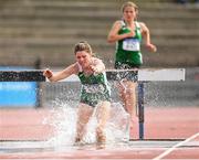 11 September 2021; Cara McNally of Leinster on her way to winning the Girl's 1500 metre Steeplechase during the Irish Life Health Tailteann Schools' Inter-provincial Games at Morton Stadium in Santry, Dublin. Photo by Harry Murphy/Sportsfile