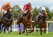 11 September 2021; Panama Red, with Colin Keane up, on their way to winning The Ballylinch Stud Irish EBF Ingabelle Stakes from second place Limiti Di Greccio, left, with Billy Lee up, and third place Corviglia, right, with Shane Foley up, during day one of the Longines Irish Champions Weekend at Leopardstown Racecourse in Dublin. Photo by Matt Browne/Sportsfile