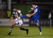 10 September 2021; Phoenix Patterson of Waterford in action against Roberto Lopes of Shamrock Rovers during the SSE Airtricity League Premier Division match between Shamrock Rovers and Waterford at Tallaght Stadium in Dublin. Photo by Stephen McCarthy/Sportsfile
