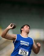 11 September 2021; Padraic McCarthy of Munster competing in the Boy's Shot Put during the Irish Life Health Tailteann Schools' Inter-provincial Games at Morton Stadium in Santry, Dublin. Photo by Harry Murphy/Sportsfile