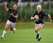 11 September 2021; Lewis Finlay of Ulster on his way to scoring a try during the Development Interprovincial match between Leinster XV and Ulster XV at the IRFU High Performance Centre, on the Sport Ireland Campus in Dublin. Photo by Seb Daly/Sportsfile