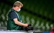 10 September 2021; Leinster TV cameraman Gavin Owens during the Bank of Ireland Pre-Season Friendly match between Leinster and Harlequins at Aviva Stadium in Dublin. Photo by Brendan Moran/Sportsfile