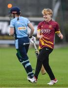11 September 2021; Kaylee Barnard of Bready celebrates after claiming the wicket of Sophie Thomas of CSNI during the Clear Currency Women's All-Ireland T20 Cup Semi-Final match between Bready and CSNI at Bready Cricket Club in Tyrone. Photo by Ben McShane/Sportsfile