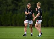 11 September 2021; Jack Milton, left, and Conor McKee of Ulster after their side's victory over Leinster in the Development Interprovincial match between Leinster XV and Ulster XV at the IRFU High Performance Centre, on the Sport Ireland Campus in Dublin. Photo by Seb Daly/Sportsfile