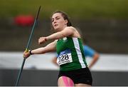 11 September 2021; Saidhbhe Byrne of Leinster competing in the Girl's Javelin during the Irish Life Health Tailteann Schools' Inter-provincial Games at Morton Stadium in Santry, Dublin. Photo by Harry Murphy/Sportsfile