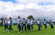 11 September 2021; CSNI players leave the pitch after their defeat in the Clear Currency Women's All-Ireland T20 Cup Semi-Final match between Bready and CSNI at Bready Cricket Club in Tyrone. Photo by Ben McShane/Sportsfile