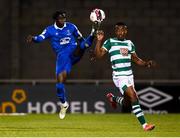 10 September 2021; Junior Quitirna of Waterford in action against Aidomo Emakhu of Shamrock Rovers during the SSE Airtricity League Premier Division match between Shamrock Rovers and Waterford at Tallaght Stadium in Dublin. Photo by Stephen McCarthy/Sportsfile
