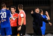 10 September 2021; Waterford manager Marc Bircham speaks to the match officials following the SSE Airtricity League Premier Division match between Shamrock Rovers and Waterford at Tallaght Stadium in Dublin. Photo by Stephen McCarthy/Sportsfile