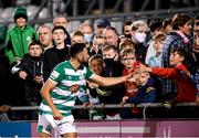 10 September 2021; Roberto Lopes of Shamrock Rovers with supporters following the SSE Airtricity League Premier Division match between Shamrock Rovers and Waterford at Tallaght Stadium in Dublin. Photo by Stephen McCarthy/Sportsfile