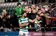 10 September 2021; Roberto Lopes of Shamrock Rovers with supporters following the SSE Airtricity League Premier Division match between Shamrock Rovers and Waterford at Tallaght Stadium in Dublin. Photo by Stephen McCarthy/Sportsfile