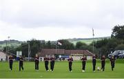 11 September 2021; Pembroke players warm-up before Clear Currency Women’s All-Ireland T20 Cup Final match between Bready cricket club and Pembroke cricket club at Bready Cricket Club in Tyrone. Photo by Ben McShane/Sportsfile