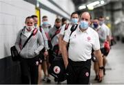 11 September 2021; Tyrone joint-managers Feargal Logan and Brian Dooher, left, arrives with their squad before the GAA Football All-Ireland Senior Championship Final match between Mayo and Tyrone at Croke Park in Dublin. Photo by Stephen McCarthy/Sportsfile