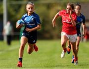 11 September 2021; Emma Tilly of Leinster in action against Aisling Stock of Munster during the PwC U18 Women’s Interprovincial Championship Round 3 match between Leinster and Munster at MU Barnhall in Leixlip, Kildare. Photo by Michael P Ryan/Sportsfile