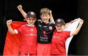 11 September 2021; Tyrone supporters, the Meehan brothers, left to right, Dáithí, aged 9, Cormac, aged 10, and Caolán, aged 6, from Castlederg, Tyrone, before the GAA Football All-Ireland Senior Championship Final match between Mayo and Tyrone at Croke Park in Dublin. Photo by Daire Brennan/Sportsfile