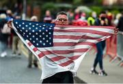 11 September 2021; Michael Burke, from the Bronx, New York, with a commemorative American flag on the 20th anniversary of the 9/11 attacks, before the GAA Football All-Ireland Senior Championship Final match between Mayo and Tyrone at Croke Park in Dublin. Photo by Daire Brennan/Sportsfile