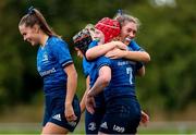 11 September 2021; Aoife Wafer of Leinster, 7, celebrates scoring a try during the PwC U18 Women’s Interprovincial Championship Round 3 match between Leinster and Munster at MU Barnhall in Leixlip, Kildare. Photo by Michael P Ryan/Sportsfile