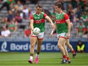 11 September 2021; Oisín Mullin, left, and Stephen Coen of Mayo before the GAA Football All-Ireland Senior Championship Final match between Mayo and Tyrone at Croke Park in Dublin. Photo by Ramsey Cardy/Sportsfile