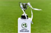 11 September 2021; A general view of the cup before the Clear Currency Women’s All-Ireland T20 Cup Final match between Bready cricket club and Pembroke cricket club at Bready Cricket Club in Tyrone. Photo by Ben McShane/Sportsfile