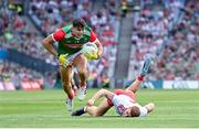 11 September 2021; Tommy Conroy of Mayo in action against Peter Harte of Tyrone during the GAA Football All-Ireland Senior Championship Final match between Mayo and Tyrone at Croke Park in Dublin. Photo by Ramsey Cardy/Sportsfile