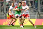 11 September 2021; Kevin McLoughlin of Mayo in action against Frank Burns during the GAA Football All-Ireland Senior Championship Final match between Mayo and Tyrone at Croke Park in Dublin. Photo by Stephen McCarthy/Sportsfile