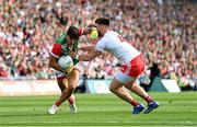 11 September 2021; Tommy Conroy of Mayo in action against Pádraig Hampsey during the GAA Football All-Ireland Senior Championship Final match between Mayo and Tyrone at Croke Park in Dublin. Photo by Ramsey Cardy/Sportsfile