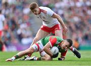 11 September 2021; Michael Plunkett of Mayo in action against Peter Harte of Tyrone during the GAA Football All-Ireland Senior Championship Final match between Mayo and Tyrone at Croke Park in Dublin. Photo by Piaras Ó Mídheach/Sportsfile