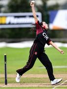 11 September 2021; Clíona Tucker of Pembroke bowls during the Clear Currency Women’s All-Ireland T20 Cup Final match between Bready cricket club and Pembroke cricket club at Bready Cricket Club in Tyrone. Photo by Ben McShane/Sportsfile