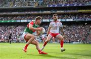 11 September 2021; Aidan O'Shea of Mayo in action against Ronan McNamee of Tyrone during the GAA Football All-Ireland Senior Championship Final match between Mayo and Tyrone at Croke Park in Dublin. Photo by Stephen McCarthy/Sportsfile