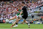 11 September 2021; Bryan Walsh of Mayo has a shot on goal saved by Tyrone goalkeeper Niall Morgan during the GAA Football All-Ireland Senior Championship Final match between Mayo and Tyrone at Croke Park in Dublin. Photo by Ramsey Cardy/Sportsfile