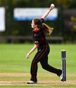 11 September 2021; Eimear Mullan of Pembroke bowls during the Clear Currency Women’s All-Ireland T20 Cup Final match between Bready cricket club and Pembroke cricket club at Bready Cricket Club in Tyrone. Photo by Ben McShane/Sportsfile