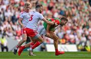 11 September 2021; Aidan O'Shea of Mayo is tackled by Ronan McNamee of Tyrone during the GAA Football All-Ireland Senior Championship Final match between Mayo and Tyrone at Croke Park in Dublin. Photo by Brendan Moran/Sportsfile