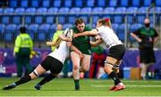11 September 2021; Meadbh Scally of Connacht is tackled by Lauren Maginnes, right, and Taryn Schutzler of Ulster during the Vodafone Women’s Interprovincial Championship Round 3 match between Connacht and Ulster at Energia Park in Dublin. Photo by Harry Murphy/Sportsfile